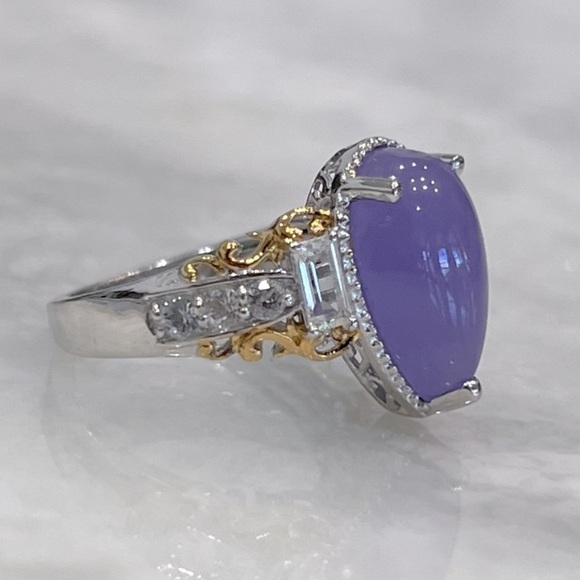 Burmese Purple Jade White Topaz 14K YG Sterling Silver Ring - Picture 6 of 12